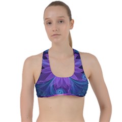 Blown Glass Flower Of An Electricblue Fractal Iris Criss Cross Racerback Sports Bra by jayaprime