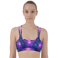 Blown Glass Flower Of An Electricblue Fractal Iris Line Them Up Sports Bra by jayaprime