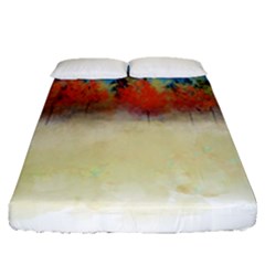 Colorful Tree Landscape In Orange And Blue Fitted Sheet (queen Size) by digitaldivadesigns