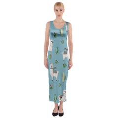 Lama And Cactus Pattern Fitted Maxi Dress by Valentinaart