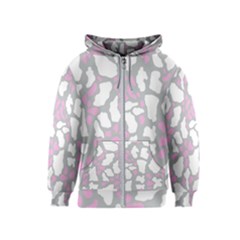 Pink Grey White Cow Print Kids  Zipper Hoodie by LoolyElzayat