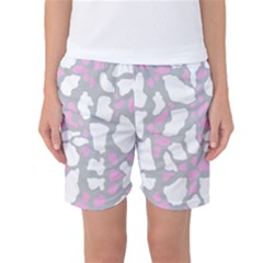 Pink Grey White Cow Print Women s Basketball Shorts