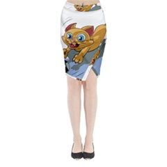 Cat Ball Play Funny Game Playing Midi Wrap Pencil Skirt by Nexatart