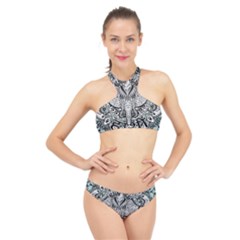 Ornate Hindu Elephant  High Neck Bikini Set