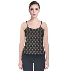 Skulls Motif Pattern Velvet Spaghetti Strap Top by dflcprints