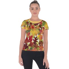 Autumn Fall Leaves Short Sleeve Sports Top  by LoolyElzayat