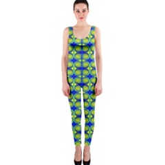 Blue Yellow Green Swirl Pattern One Piece Catsuit by BrightVibesDesign