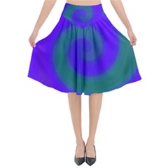 Swirl Green Blue Abstract Flared Midi Skirt by BrightVibesDesign