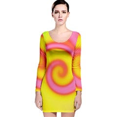 Swirl Yellow Pink Abstract Long Sleeve Velvet Bodycon Dress by BrightVibesDesign