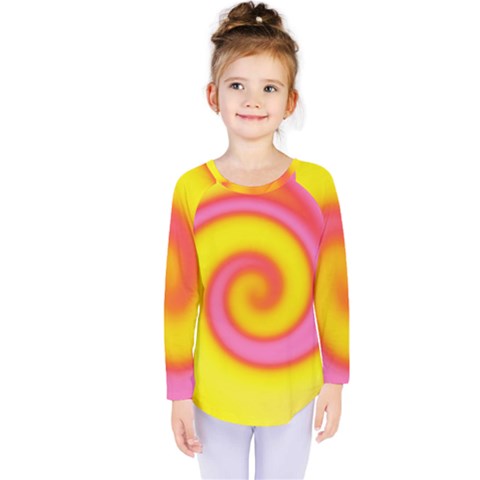 Swirl Yellow Pink Abstract Kids  Long Sleeve Tee by BrightVibesDesign