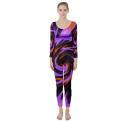 Swirl Black Purple Orange Long Sleeve Catsuit by BrightVibesDesign