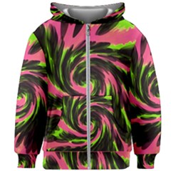 Swirl Black Pink Green Kids Zipper Hoodie Without Drawstring by BrightVibesDesign