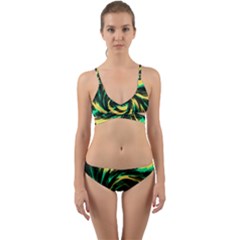 Swirl Black Yellow Green Wrap Around Bikini Set by BrightVibesDesign