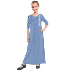 Mod Twist Stripes Blue And White Kids  Quarter Sleeve Maxi Dress