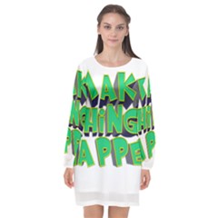 Act Do Text Make Tackle Implement Long Sleeve Chiffon Shift Dress  by Sapixe