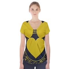 Background Heart Romantic Love Short Sleeve Front Detail Top by Sapixe