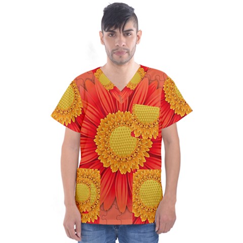 Flower Plant Petal Summer Color Men s V-neck Scrub Top by Sapixe