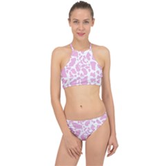 White Pink Cow Print Racer Front Bikini Set