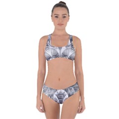 Black And White Fanned Feathers In Halftone Dots Criss Cross Bikini Set by jayaprime