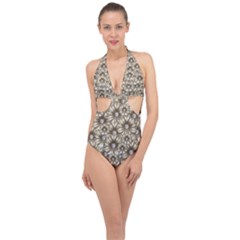 Background Flowers Halter Front Plunge Swimsuit by Sapixe