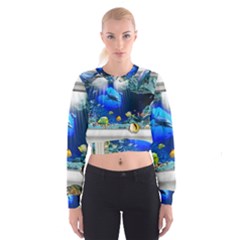 Dolphin Art Creation Natural Water Cropped Sweatshirt by Sapixe