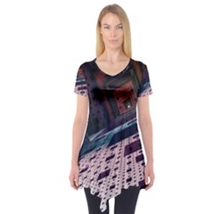 Industry Fractals Geometry Graphic Short Sleeve Tunic  by Sapixe