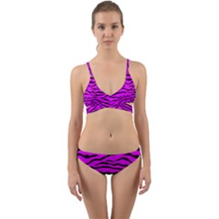 Hot Neon Pink And Black Tiger Stripes Wrap Around Bikini Set by PodArtist