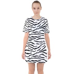 Black And White Tiger Stripes Sixties Short Sleeve Mini Dress by PodArtist