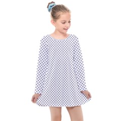 Usa Flag Blue Stars On White Kids  Long Sleeve Dress by PodArtist