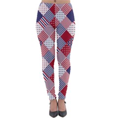 Usa Americana Diagonal Red White & Blue Quilt Lightweight Velour Leggings by PodArtist