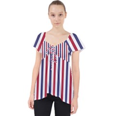 Usa Flag Red White And Flag Blue Wide Stripes Lace Front Dolly Top by PodArtist