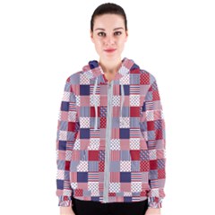 Usa Americana Patchwork Red White & Blue Quilt Women s Zipper Hoodie by PodArtist