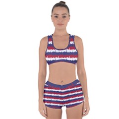 244776512ny Usa Skyline In Red White & Blue Stripes Nyc New York Manhattan Skyline Silhouette Racerback Boyleg Bikini Set by PodArtist