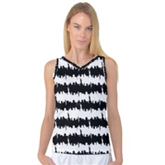 Black & White Stripes Nyc New York Manhattan Skyline Silhouette Women s Basketball Tank Top by PodArtist