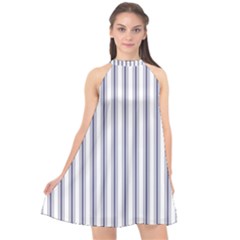 Mattress Ticking Wide Striped Pattern In Usa Flag Blue And White Halter Neckline Chiffon Dress  by PodArtist