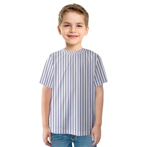 Mattress Ticking Narrow Striped Pattern In Usa Flag Blue And White Kids  Sport Mesh Tee by PodArtist