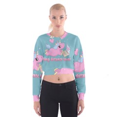 Long Distance Lover - Cute Unicorn Cropped Sweatshirt by Valentinaart