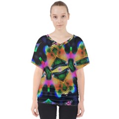 Butterfly Color Pop Art V-neck Dolman Drape Top by Sapixe