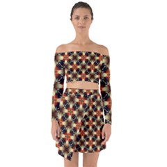 Kaleidoscope Image Background Off Shoulder Top With Skirt Set by Sapixe