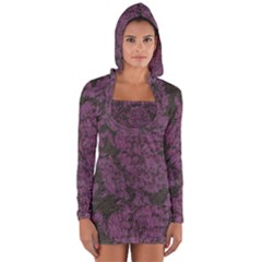 Purple Black Red Fabric Textile Long Sleeve Hooded T-shirt