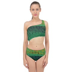 Green Fabric Textile Macro Detail Spliced Up Two Piece Swimsuit