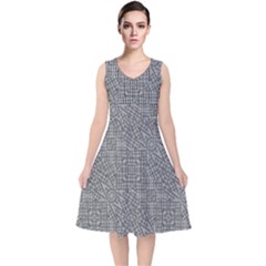 Linear Intricate Geometric Pattern V-neck Midi Sleeveless Dress  by dflcprints