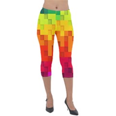 Abstract Background Square Colorful Lightweight Velour Capri Leggings 