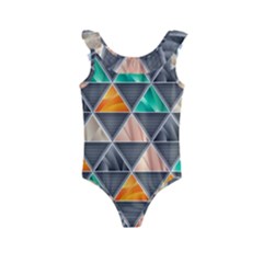 Abstract Geometric Triangle Shape Kids  Frill Swimsuit by Nexatart