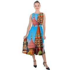 Moscow Kremlin And St  Basil Cathedral Midi Tie-back Chiffon Dress