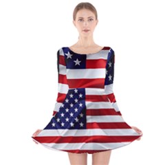 American Usa Flag Long Sleeve Velvet Skater Dress by FunnyCow