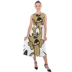 Animal Canine Cartoon Dog Pet Midi Tie-back Chiffon Dress by Sapixe