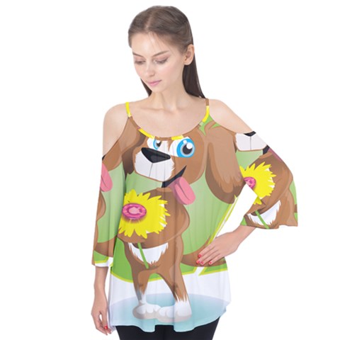 Dog Character Animal Flower Cute Flutter Tees by Sapixe