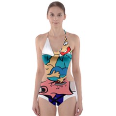 Housewife Multitasking Woman Cut-out One Piece Swimsuit