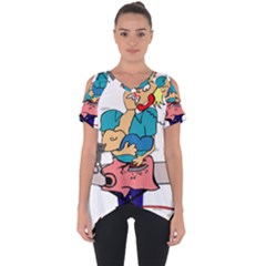 Housewife Multitasking Woman Cut Out Side Drop Tee by Sapixe